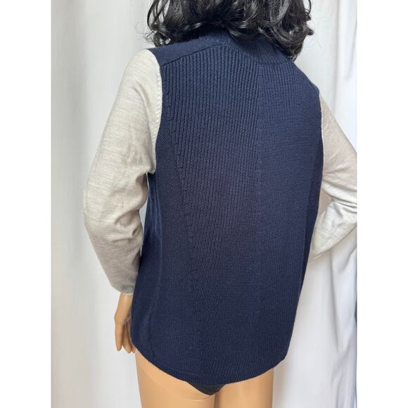 Karen Millen Mock Neck Wool Blend Sweater navy gray sleeves small - Picture 4 of 13